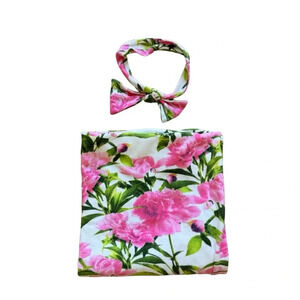 Touched by Nature Baby Girl Pink Floral Organic Cotton Swaddle Blanket Headband